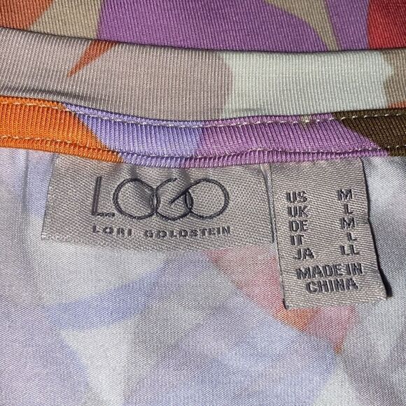 LOGO Lori Goldstein Peach Orange Purple Tan Floral Long Sleeve Knot Tunic Top - Picture 5 of 5